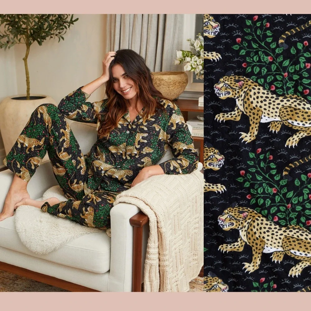 NWT $168 Printfresh [ Medium ] 100% Organic Cotton Long PJ Set Tiger Queen T2208